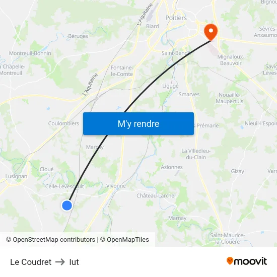 Le Coudret to Iut map