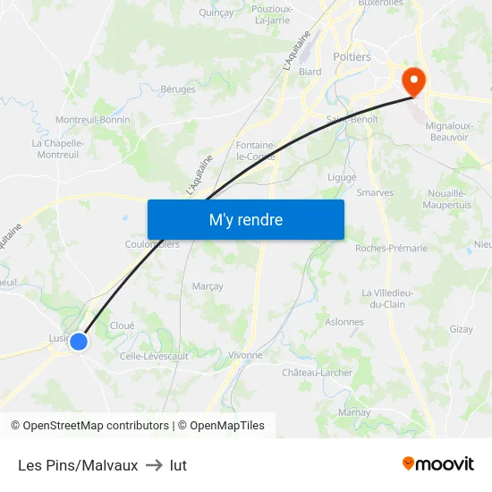 Les Pins/Malvaux to Iut map