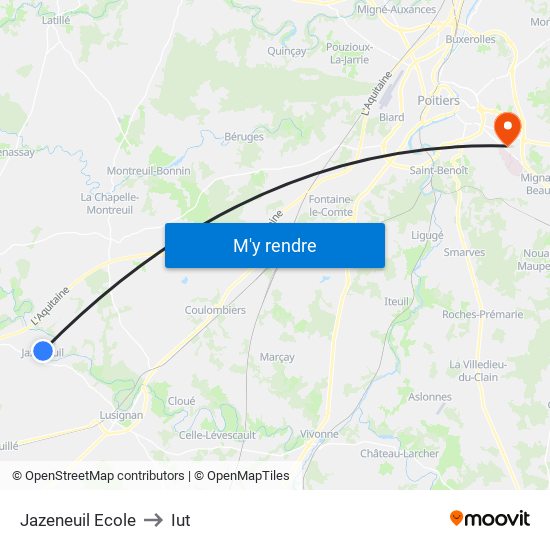 Jazeneuil Ecole to Iut map