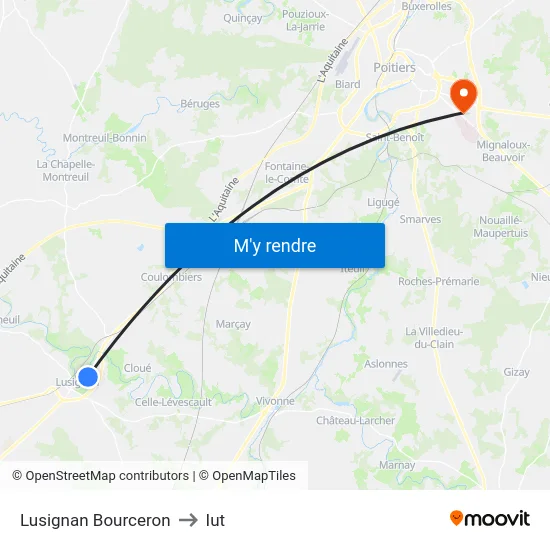 Lusignan Bourceron to Iut map
