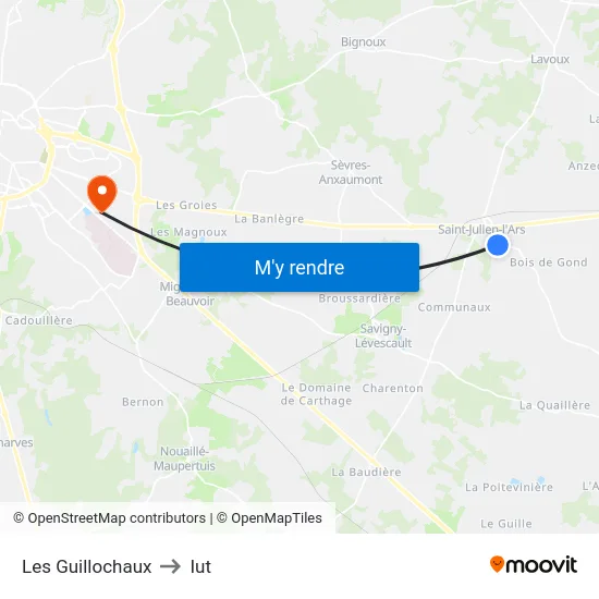 Les Guillochaux to Iut map