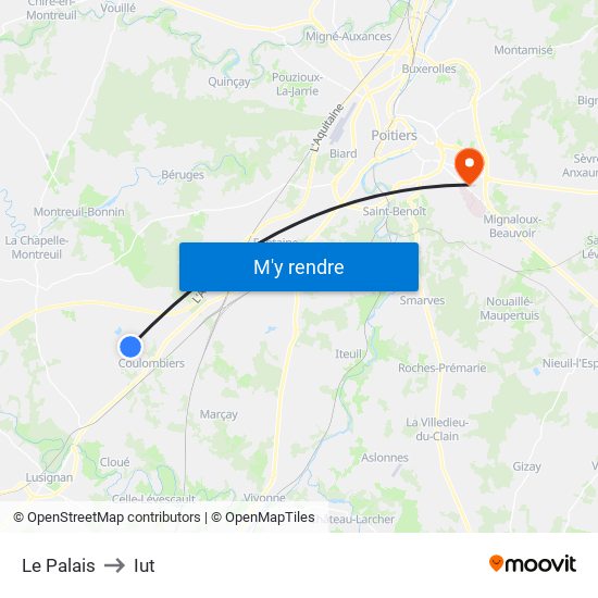 Le Palais to Iut map