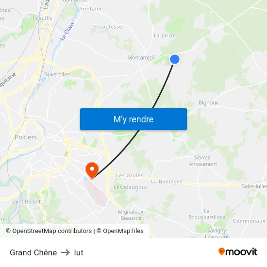 Grand Chêne to Iut map