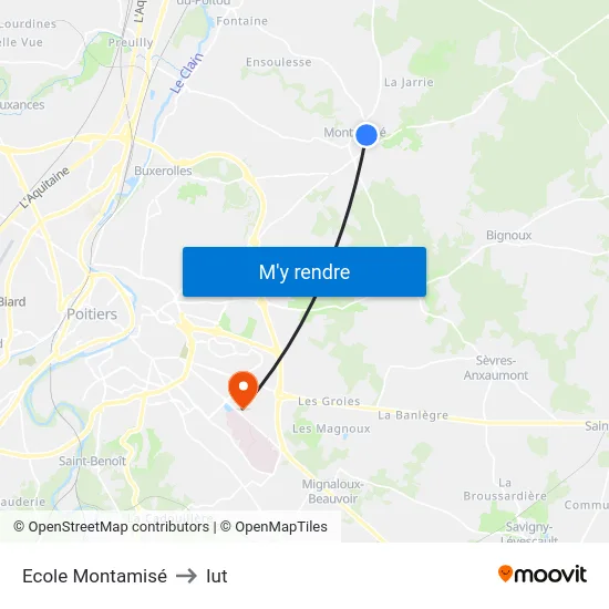 Ecole Montamisé to Iut map