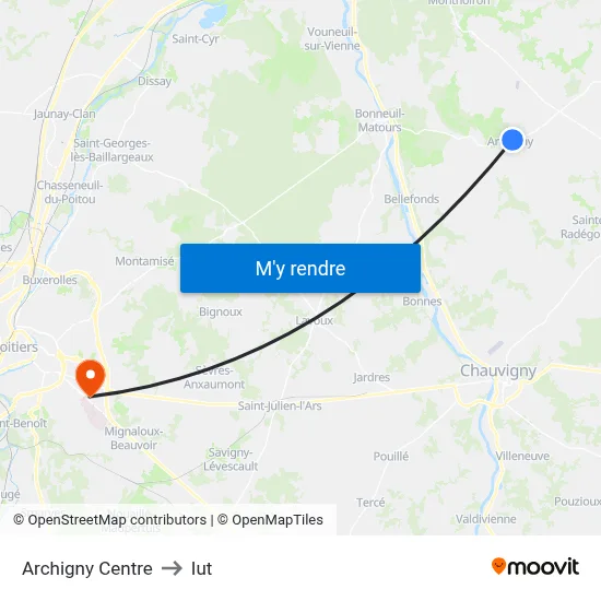 Archigny Centre to Iut map
