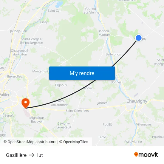 Gazillière to Iut map