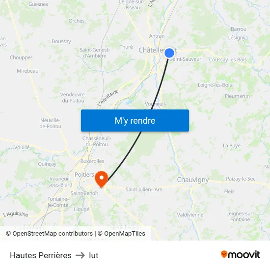 Hautes Perrières to Iut map