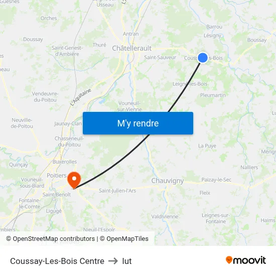 Coussay-Les-Bois Centre to Iut map