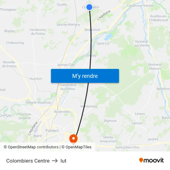 Colombiers Centre to Iut map