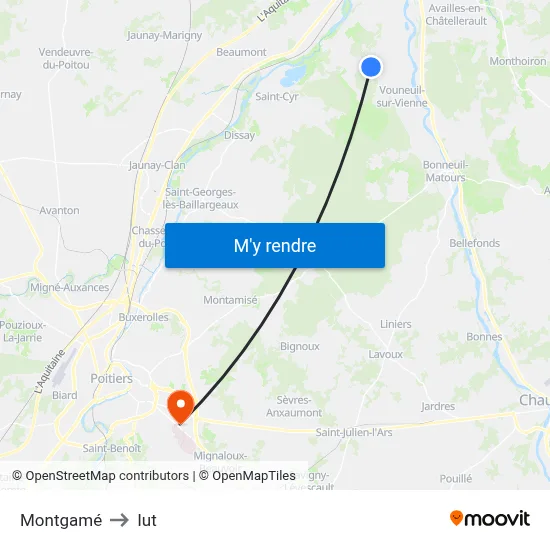 Montgamé to Iut map