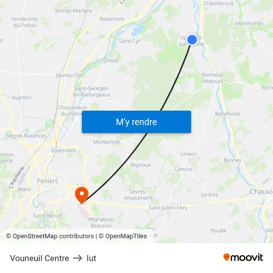 Vouneuil Centre to Iut map