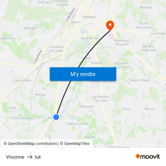 Vivonne to Iut map