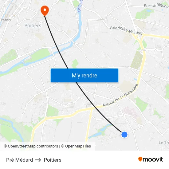 Pré Médard to Poitiers map