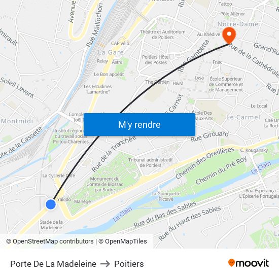 Porte De La Madeleine to Poitiers map