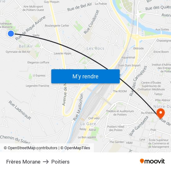 Frères Morane to Poitiers map