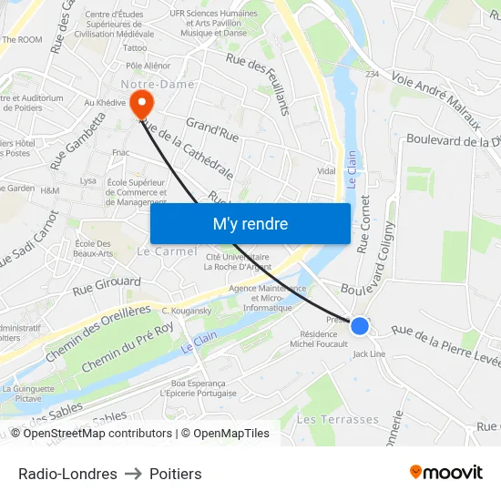 Radio-Londres to Poitiers map