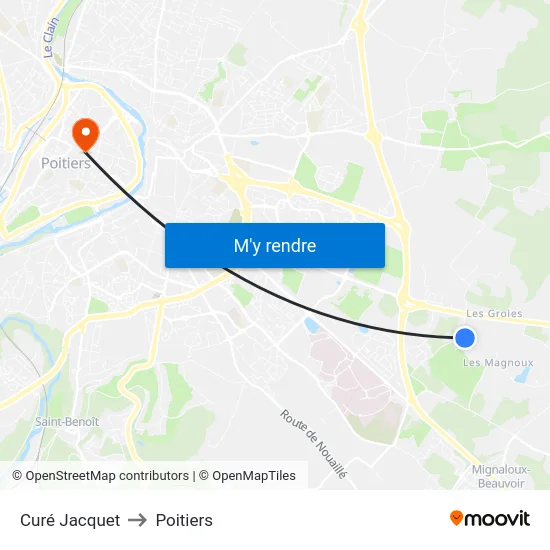 Curé Jacquet to Poitiers map