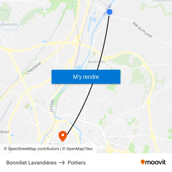 Bonnillet Lavandières to Poitiers map