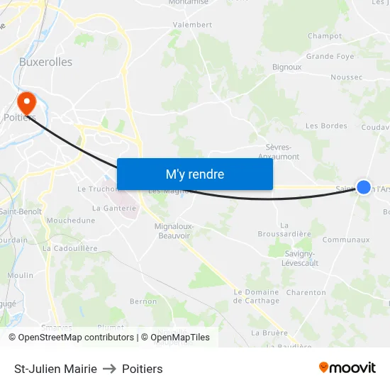 St-Julien Mairie to Poitiers map
