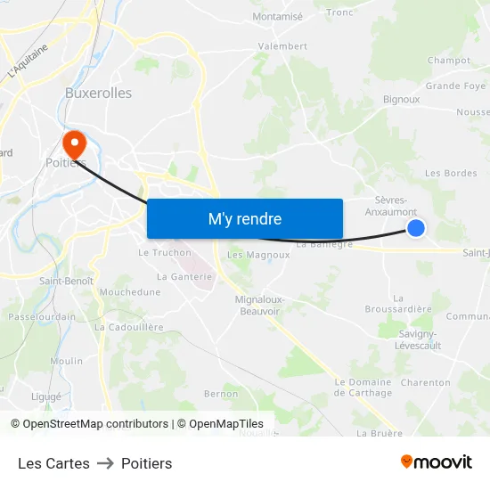 Les Cartes to Poitiers map