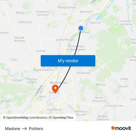 Madone to Poitiers map