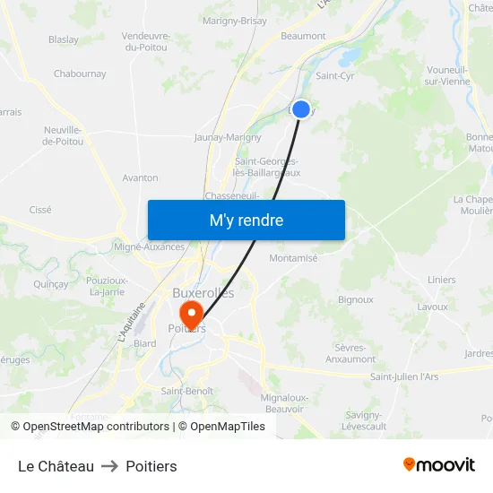Le Château to Poitiers map
