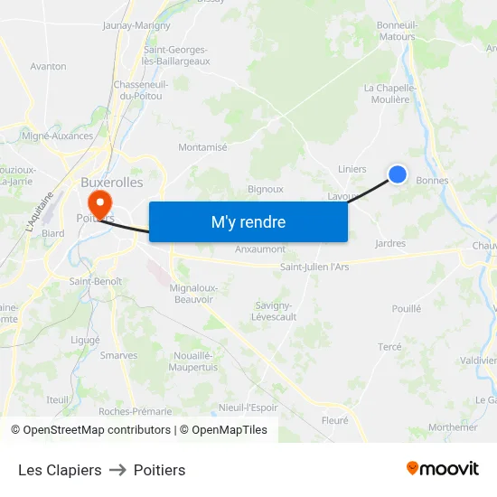 Les Clapiers to Poitiers map