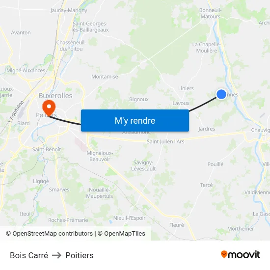 Bois Carré to Poitiers map
