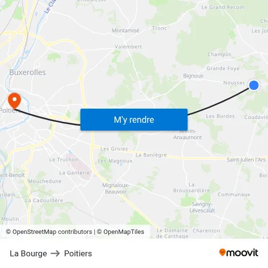 La Bourge to Poitiers map