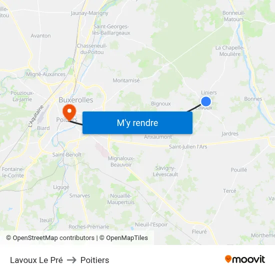 Lavoux Le Pré to Poitiers map