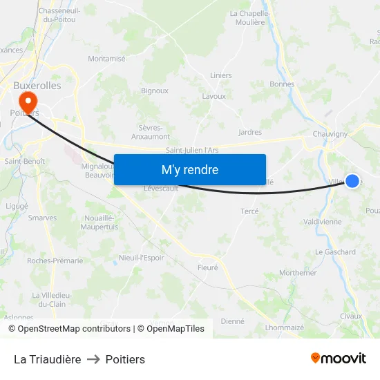 La Triaudière to Poitiers map