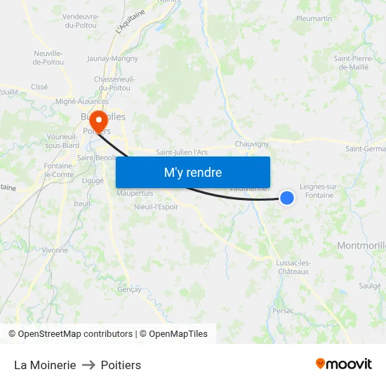 La Moinerie to Poitiers map