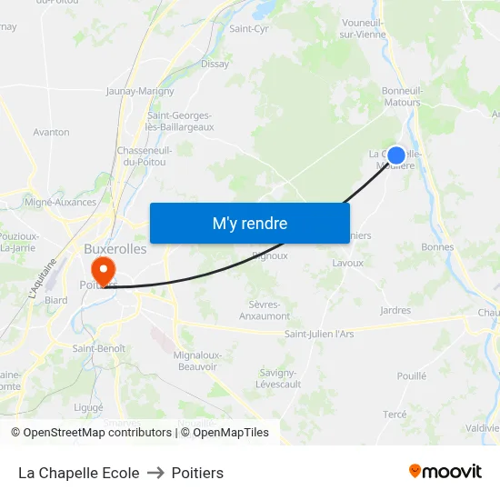 La Chapelle Ecole to Poitiers map