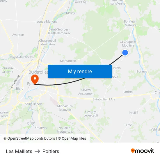 Les Maillets to Poitiers map