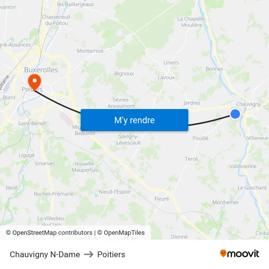 Chauvigny N-Dame to Poitiers map