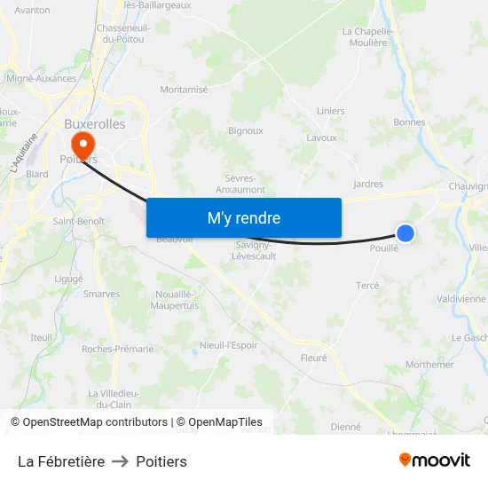 La Fébretière to Poitiers map