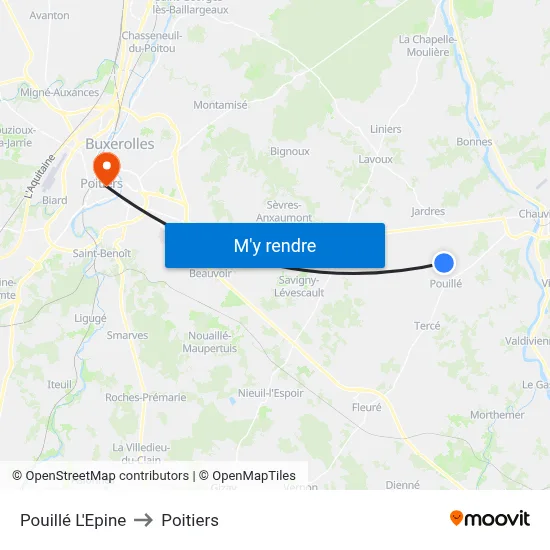 Pouillé L'Epine to Poitiers map