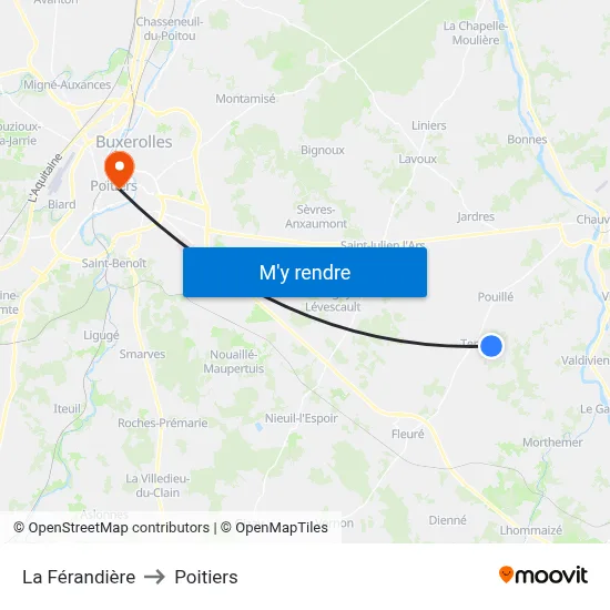 La Férandière to Poitiers map