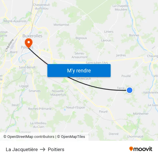 La Jacquetière to Poitiers map