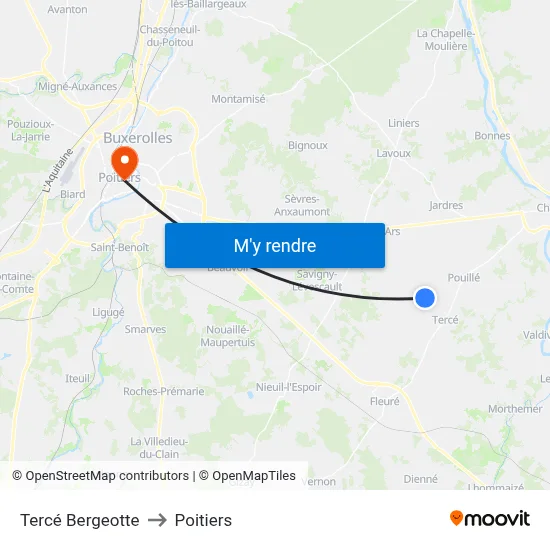 Tercé Bergeotte to Poitiers map