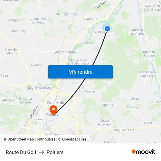 Route Du Golf to Poitiers map