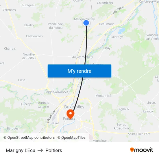 Marigny L'Ecu to Poitiers map