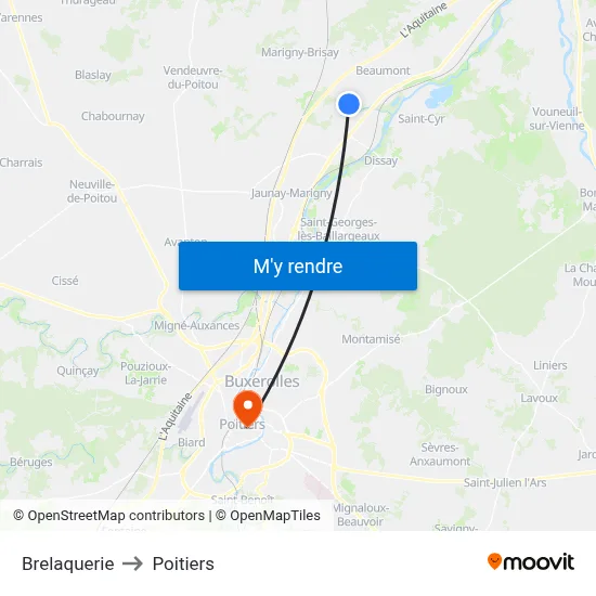 Brelaquerie to Poitiers map