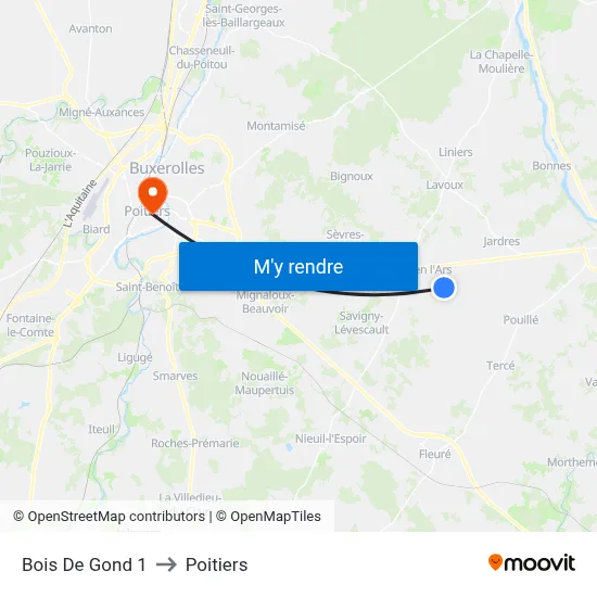 Bois De Gond 1 to Poitiers map