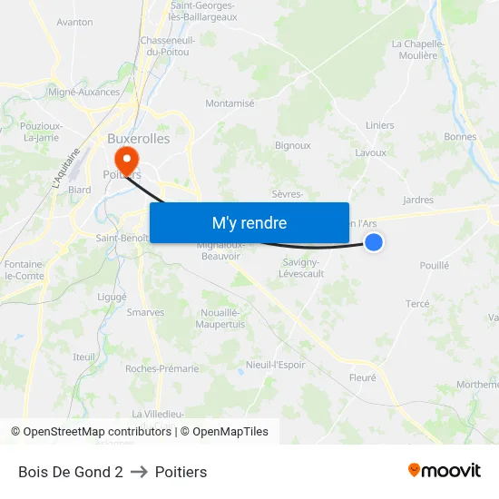 Bois De Gond 2 to Poitiers map