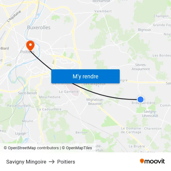 Savigny Mingoire to Poitiers map