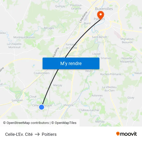 Celle-L'Ev. Cité to Poitiers map