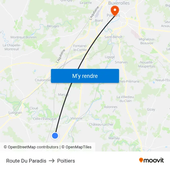Route Du Paradis to Poitiers map