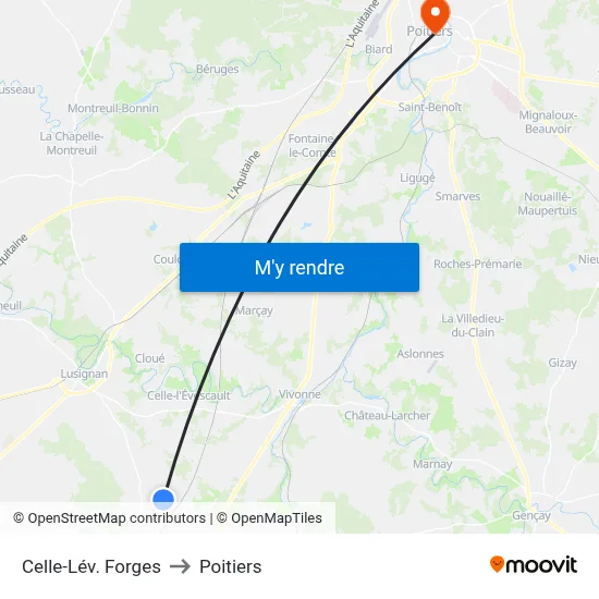 Celle-Lév. Forges to Poitiers map