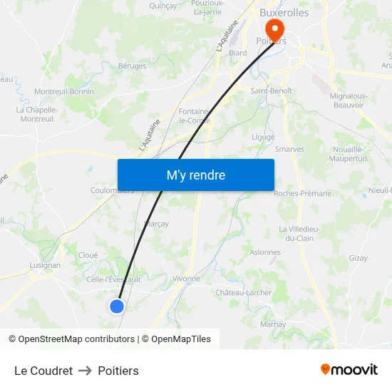 Le Coudret to Poitiers map